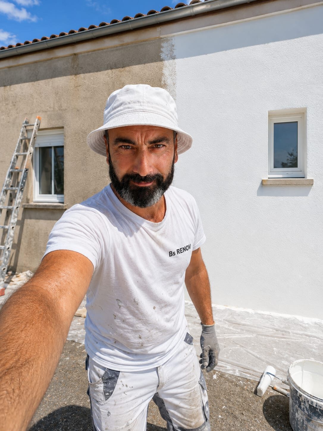 Samuel Boiteau, artisan peintre façadier B-Sam Renov, au travail sur un ravalement à Angoulême